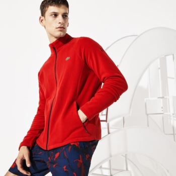 Lacoste SPORT Novak Djokovic Tech Fleece Jacket - Bunda Pánské Červené / Tmavě Blankyt Blankyt | CZ-